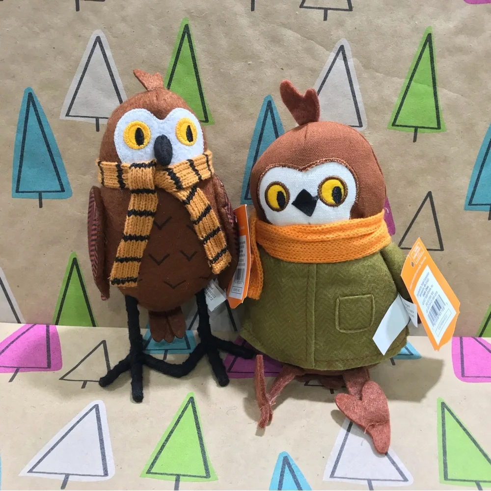 Target 2022 Set Of 2 OWLS Fall Harvest Thanksgiving Plush Bird NEW